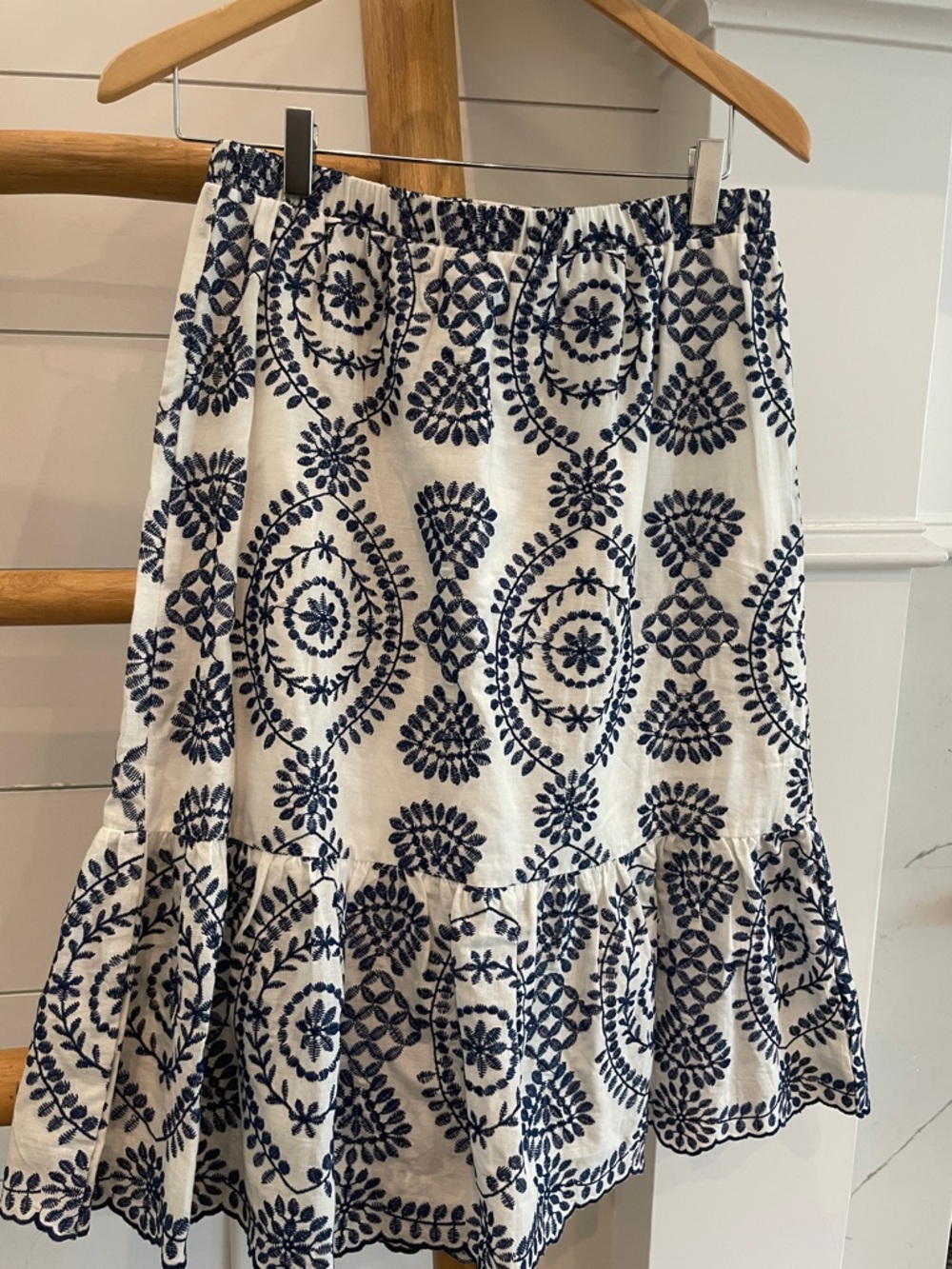 Adiva White & Blue Embroidered Midi Skirt